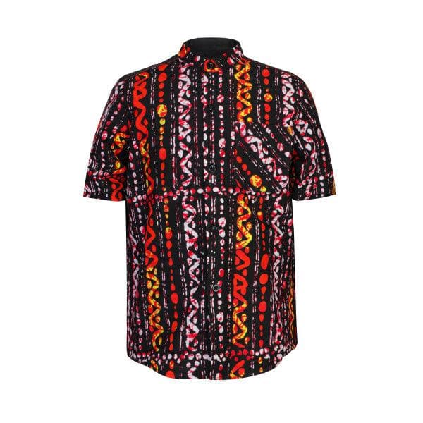 RED BLACK S/S NEHRU COLLAR SPIRAL SHIRT