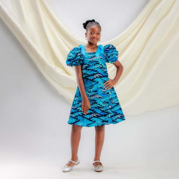 BLUE & BLACK ANKARA ALINE DRESS