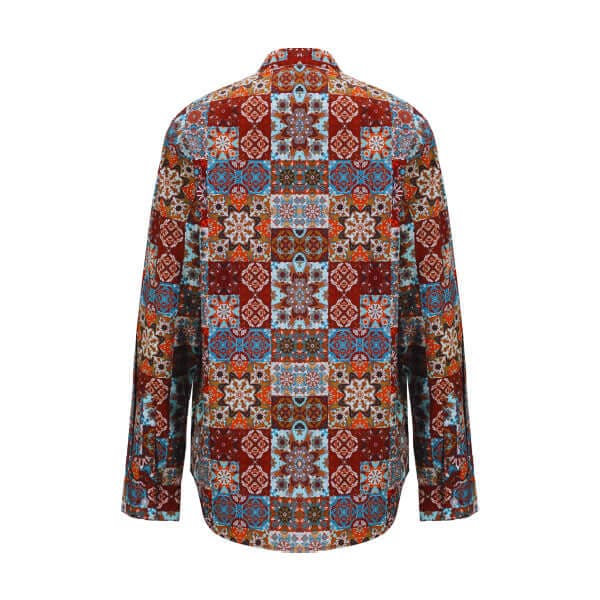 BURGUNDY & NAVY BLUE L/S GEOMETRIC SHIRT