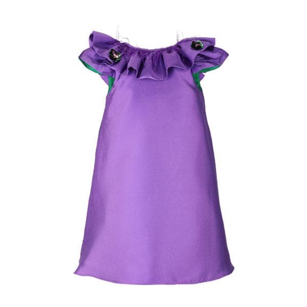 PURPLE MIKADO DRESS WITH HAIRBOW