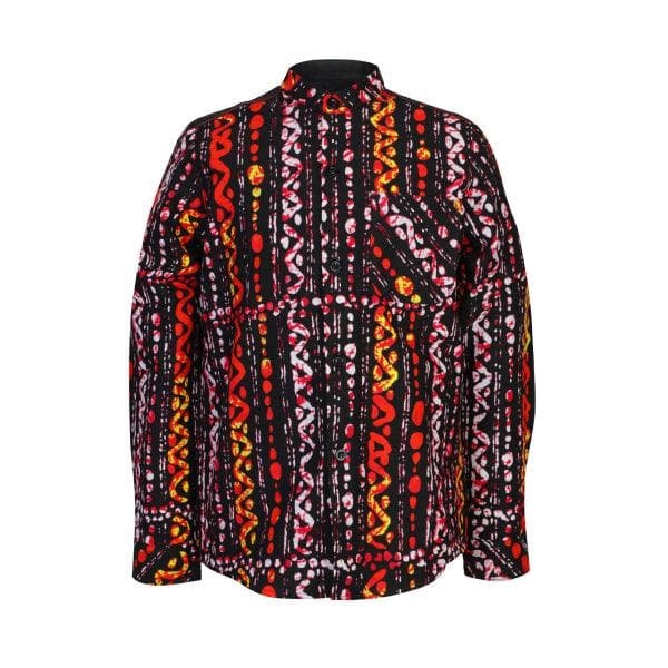 RED BLACK L/S NEHRU COLLAR SPIRAL SHIRT