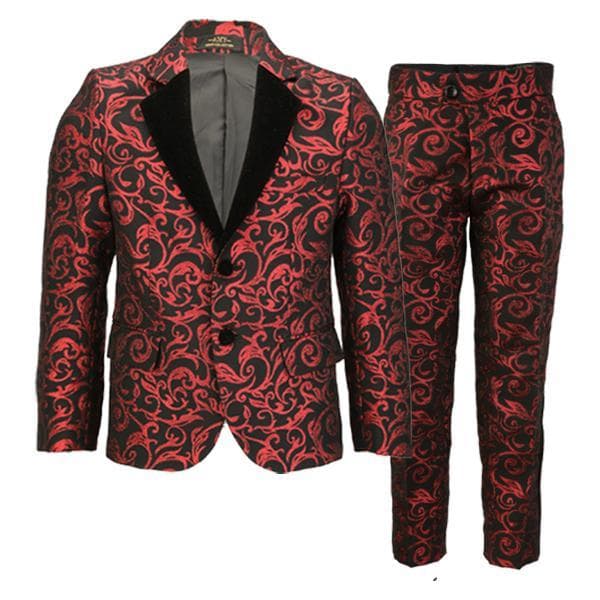 RED DAMASK 2 PIECE SUIT (RED PANT)
