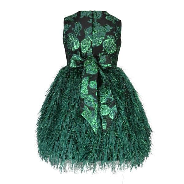 GREEN DAMASK BALL DRESS WITH HAIRBOW