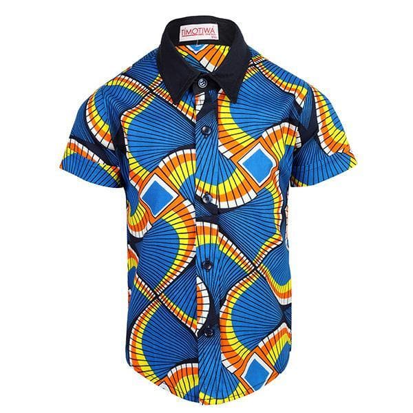 BLUE S/S ANKARA PRINT SHIRT