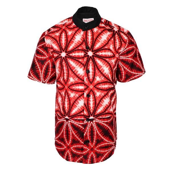 RED NEHRU COLLAR ANKARA SHIRT
