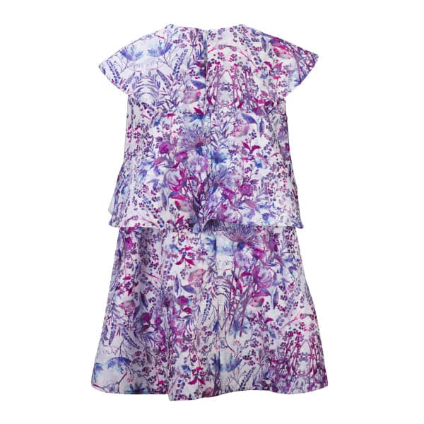PURPLE & WHITE CAPE SLEEVE FLORAL SWING DRESS