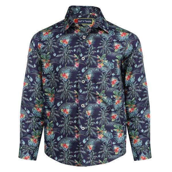NAVY BLUE PRINT L/S SHIRT