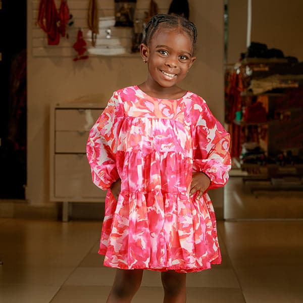 PINK & OFF-WHITE CHIFFON A-LINE DRESS