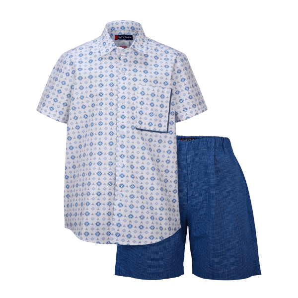 OFF-WHITE & BLUE S/S SHIRT & SHORT SET