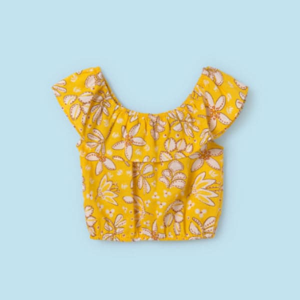 YELLOW OFF-SHOULDER PRINT BLOUSE