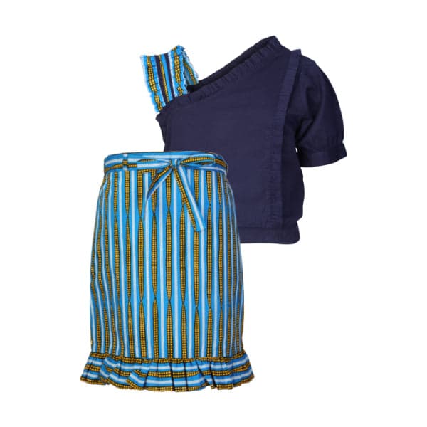 NAVY BLOUSE AND MULTICOLOUR  ANKARA SKRIT SET