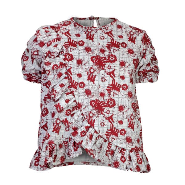 OFF WHITE & BURGUNDY BLOUSE AND SHORT SET