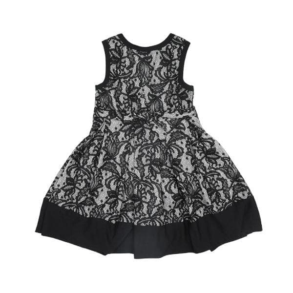 BLACK BONDED LACE A-LINE DRESS
