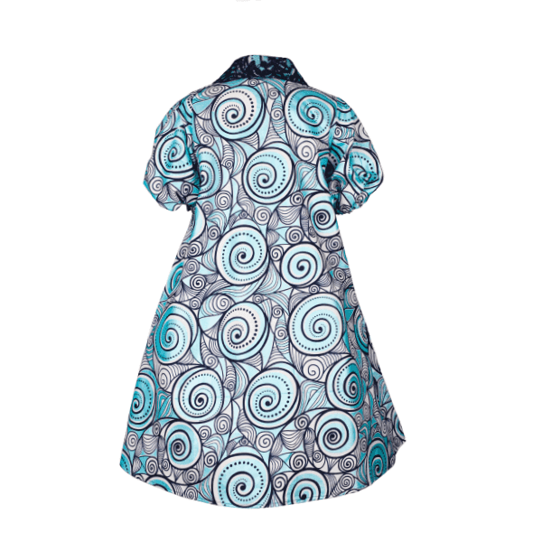 SKY BLUE SPIRAL PRINT ANKARA A-LINE SWING DRESS