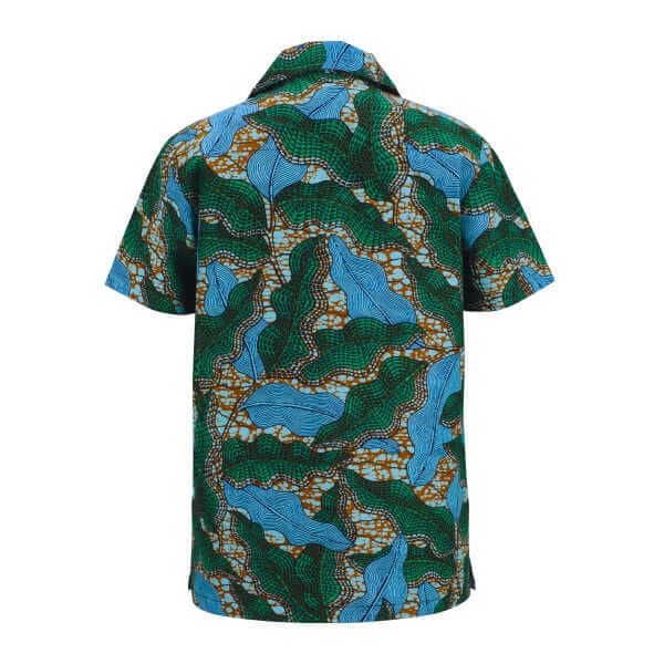 GREEN ANKARA CUBAN COLLAR S/S SHIRT