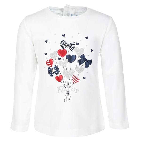 WHITE L/S FLORAL PRINT T-SHIRT