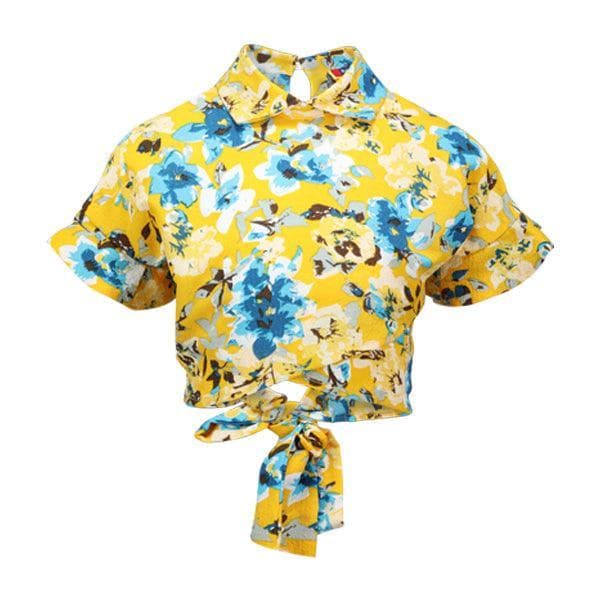 YELLOW FLORAL CREPE BLOUSE