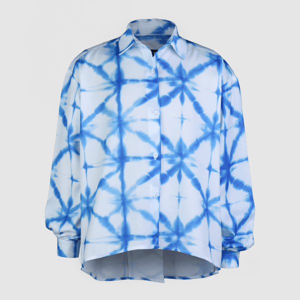 BLUE & WHITE SILK BLOUSE & SHORT SET