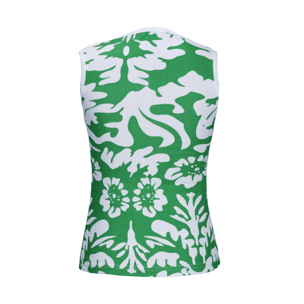 GREEN & WHITE SLEEVELESS RIBBED LYCRA BLOUSE