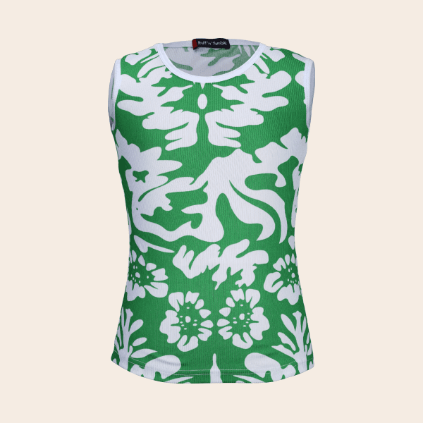 GREEN & WHITE SLEEVELESS BLOUSE & SHORT SET