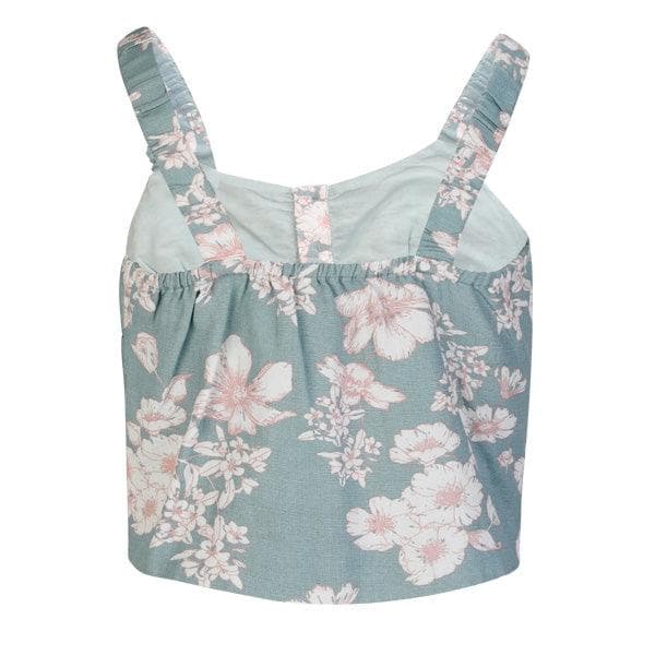 BLUE FLORAL PRINT SPAGHETTI BLOUSE