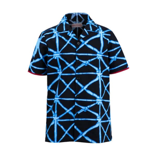 BLUE ADIRE PRINT S/S SHIRT