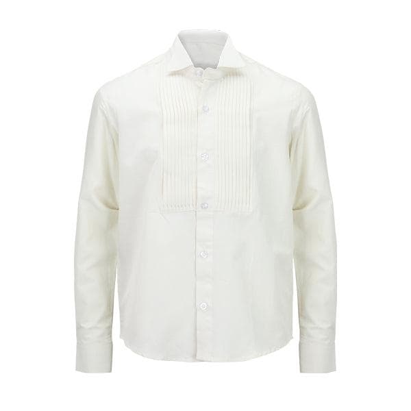 CREAM L/S PLEATED WING COLAR SHIRT