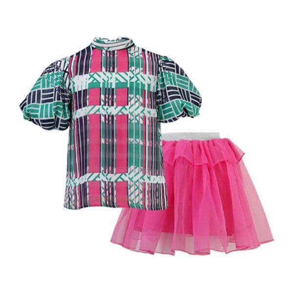 MULTICOLOUR SKIRT SET  WITH HAIR BOW