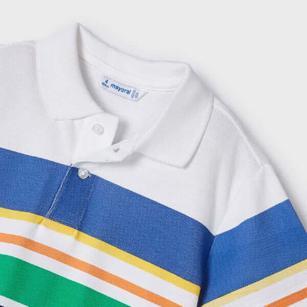 WHITE & MULTICOLOUR STRIPED S/S POLO