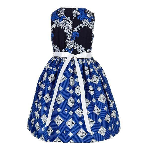 BLUE MIXED PRINT ANKARA DRESS