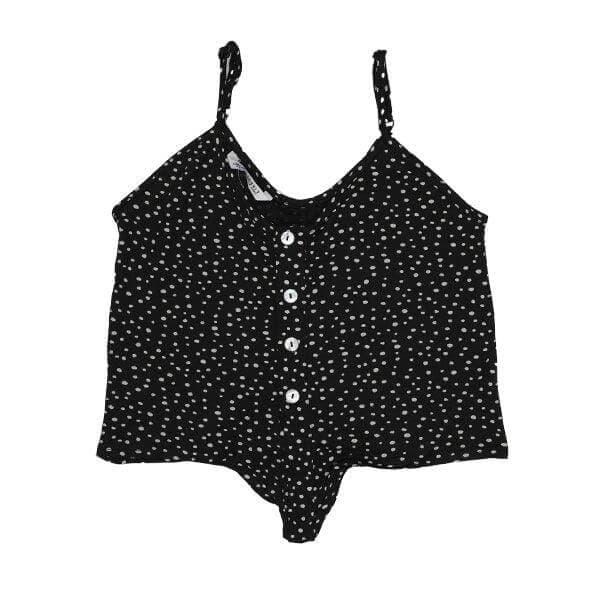 BLACK DOTTED PRINT SPAGHETTI BLOUSE