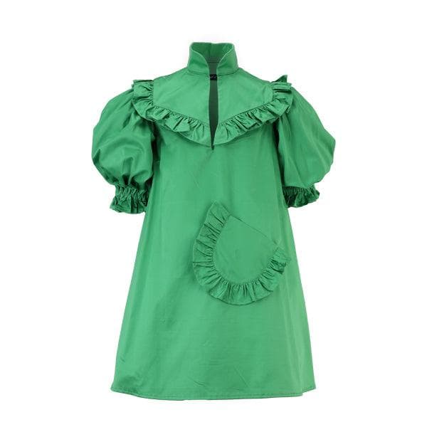 GREEN ALINE DRESS WITH PATCH POCKET