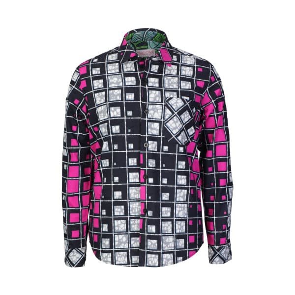 GREEN/RASPBERRY ANKARA CLASSIC COLLAR L/S SHIRT