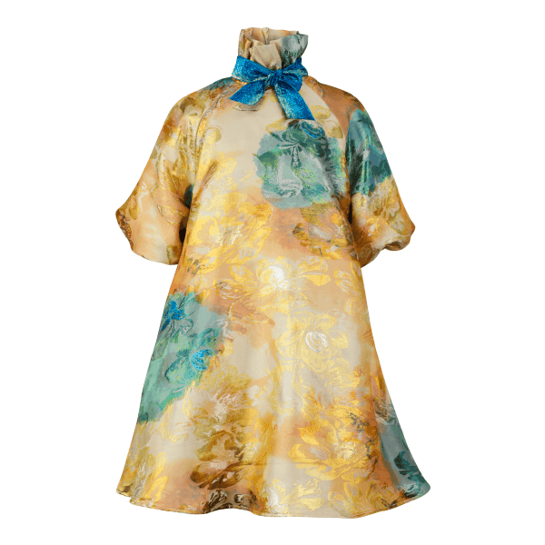 GOLD MULTICOLOUR DAMASK SWING DRESS