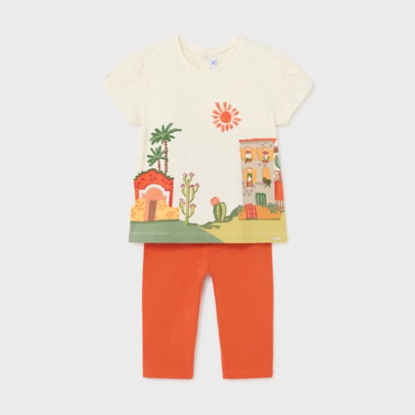 WHITE/ORANGE LEGGINGS W/BLOUSE SET