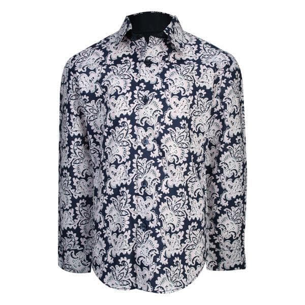NAVY L/S PRINT SHIRT