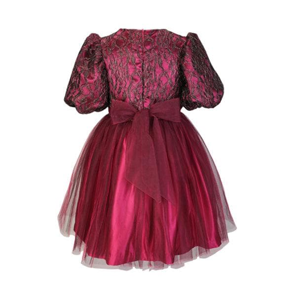 RASPBERRY PINK AND GOLD CHANTILLY BALL DRESS WITH HAIRBOW