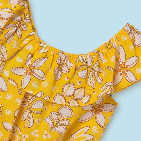 YELLOW OFF-SHOULDER PRINT BLOUSE