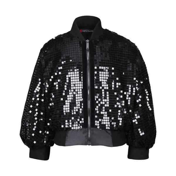 3PC SHINY TULLE & SEQUIN BOMBER JACKET SET