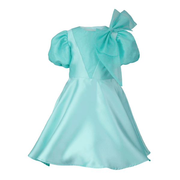 MINT GREEN PUFF SLEEVE MIKADO FLARE DRESS