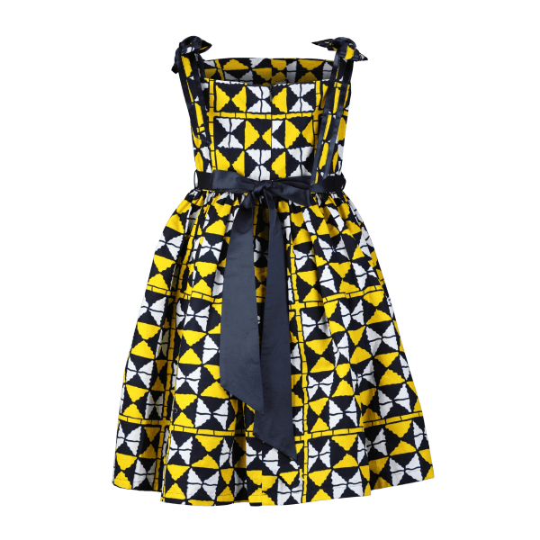 NAVY BLUE & YELLOW ANKARA DRESS WITH BELT