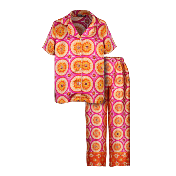 ORANGE & PEACH S/S SILK CUBAN SHIRT & TROUSER SET