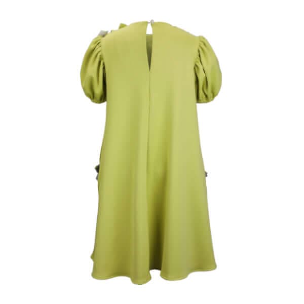 GREEN AND GREY PUFF A-LINE DRESS