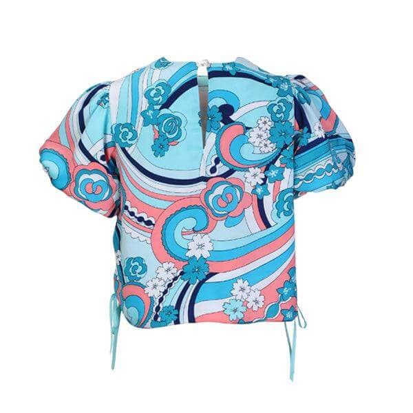 TURQUOISE FLORAL / PLAIN SILK BLOUSE SET
