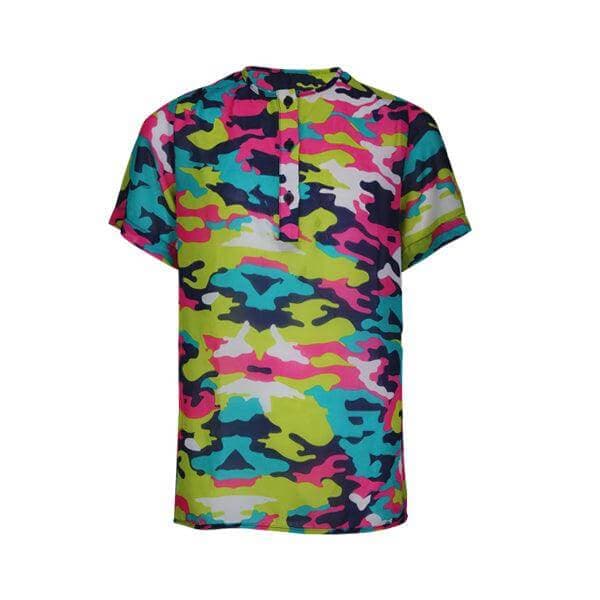 MULTICOLOR CHIFFON CAMO BLOUSE