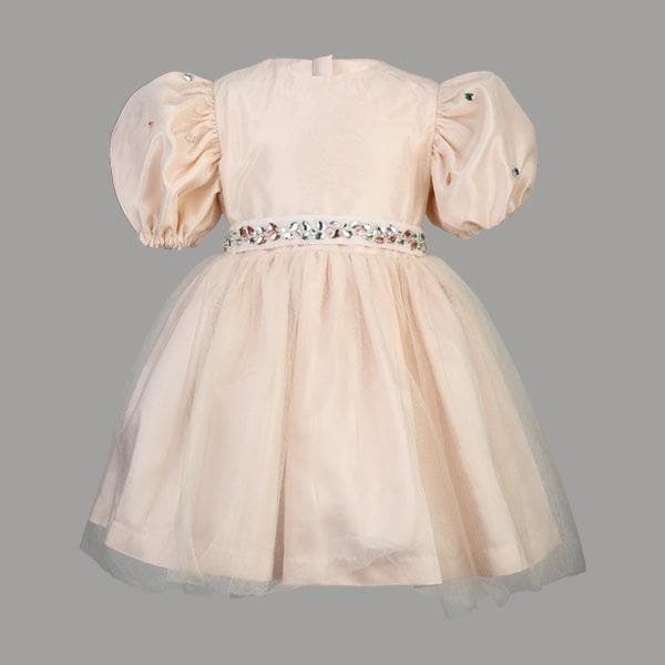 PEACH SATIN TULLE BALL DRESS WITH HAIRBOW