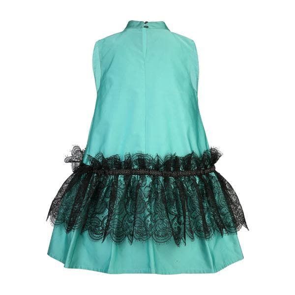 GREEN SLEEVELESS DRESS WITH INSERT LACE