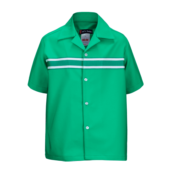 GREEN & WHITE CUBAN COLLAR S/S SHIRT Image