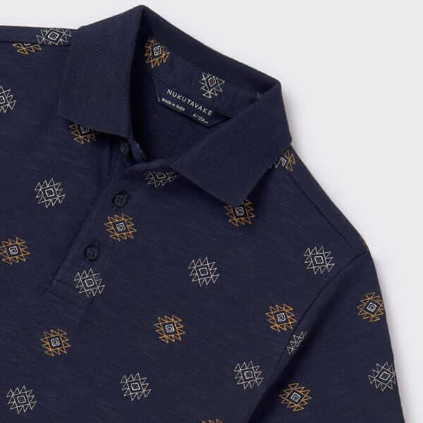 NAVY PRINT S/S POLO SHIRT