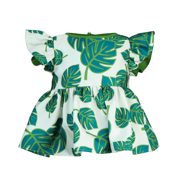 GREEN & WHITE PUFF SLEEVE BLOUSE & SHORT SET